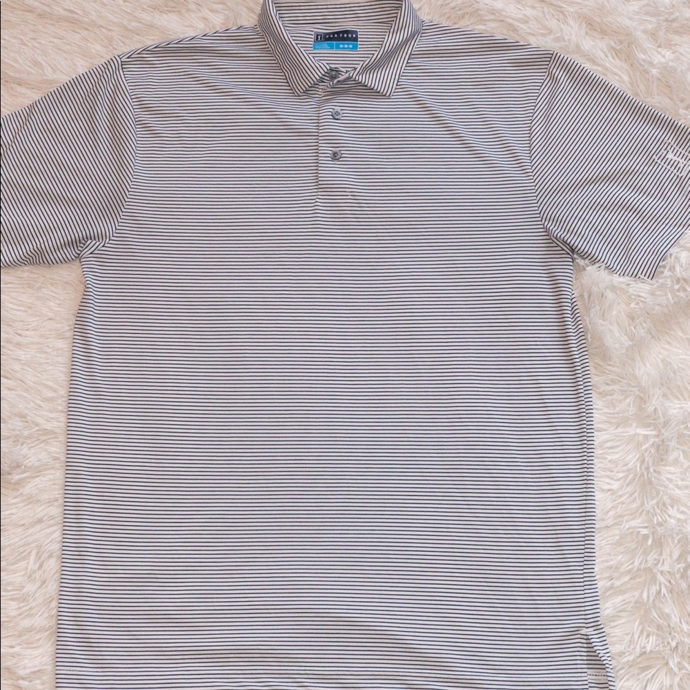 PGA Tour Bright White and Black Polo Sz M
